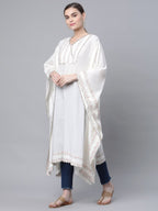 Ahalyaa Women Off white Pure Cotton Printed Flared Sleeve Kaftan Kurta | Grocsy