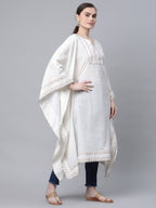 Ahalyaa Women Off white Pure Cotton Printed Flared Sleeve Kaftan Kurta | Grocsy
