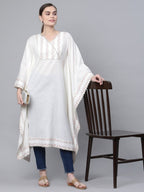 Ahalyaa Women Off white Pure Cotton Printed Flared Sleeve Kaftan Kurta | Grocsy