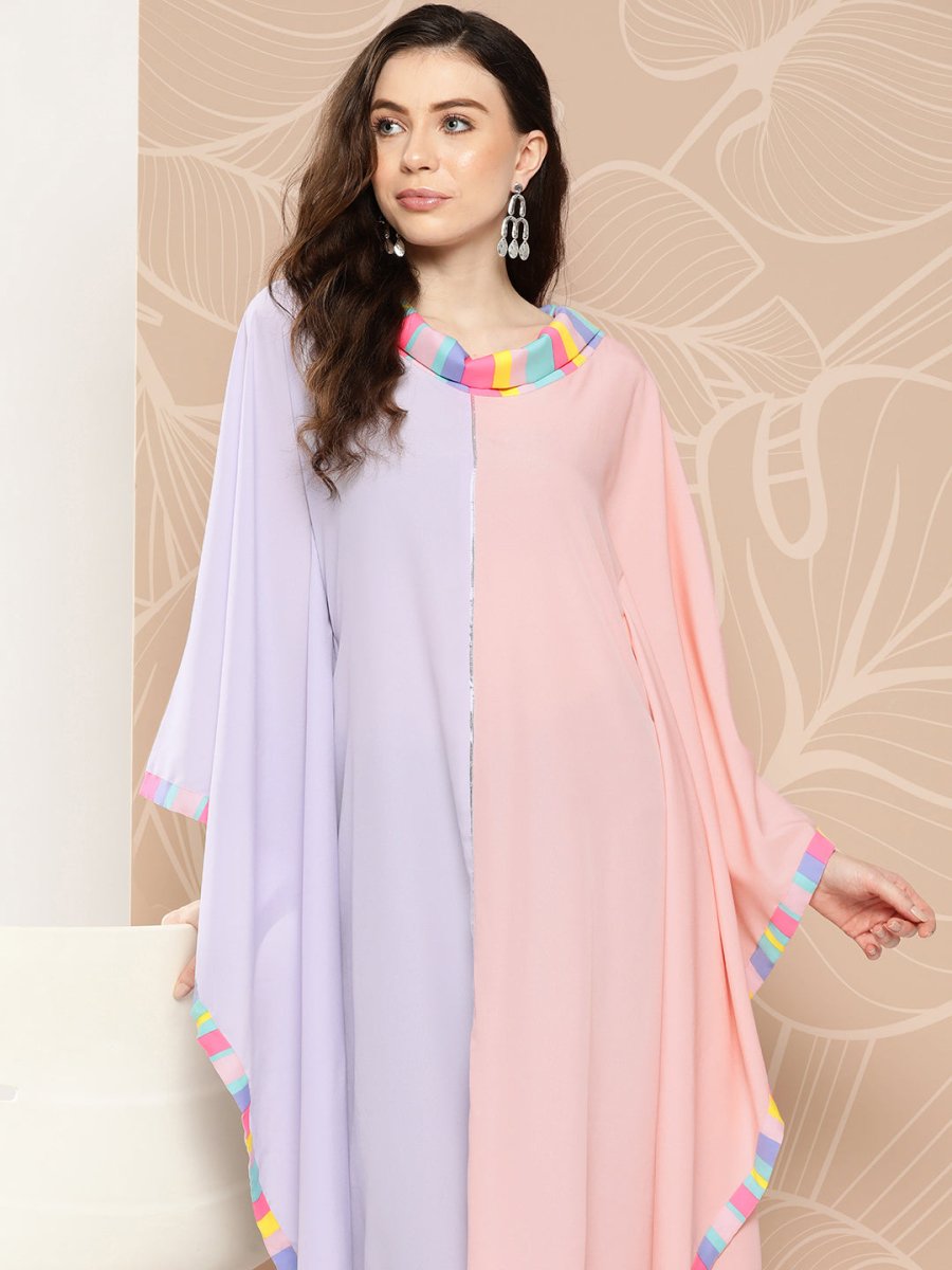 Ahalyaa Women Colourblocked Flared Sleeves Gotta Patti Crepe Kaftan Kurta | Grocsy