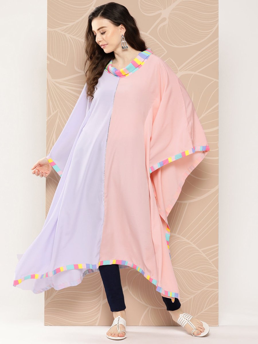 Ahalyaa Women Colourblocked Flared Sleeves Gotta Patti Crepe Kaftan Kurta | Grocsy