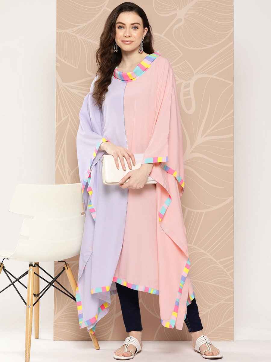 Ahalyaa Women Colourblocked Flared Sleeves Gotta Patti Crepe Kaftan Kurta | Grocsy