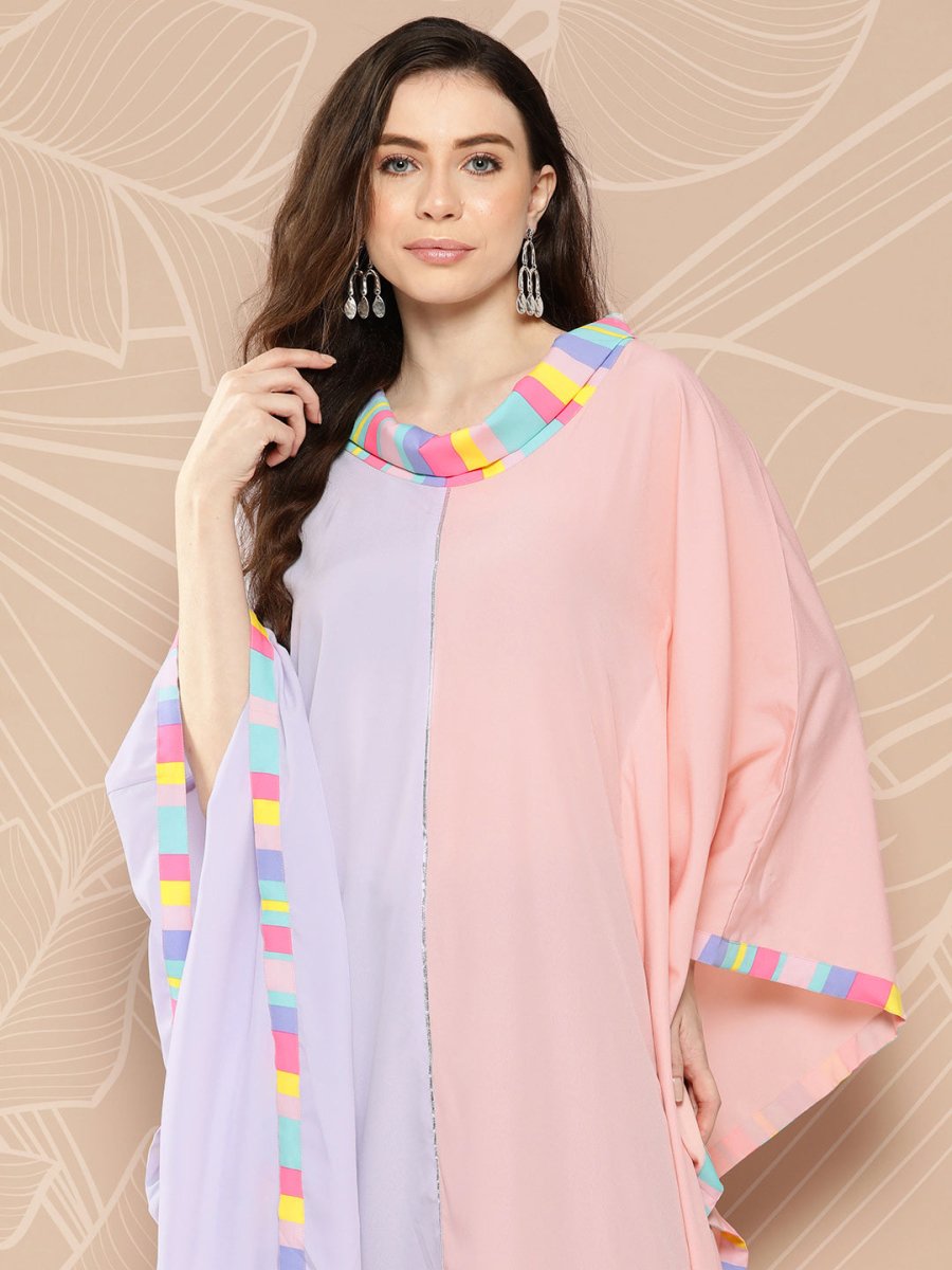 Ahalyaa Women Colourblocked Flared Sleeves Gotta Patti Crepe Kaftan Kurta | Grocsy