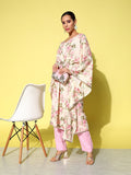 Ahalyaa Women Floral Printed Flared Sleeves Gotta Patti Floral Crepe Kaftan Kurta | Grocsy