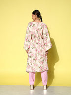 Ahalyaa Women Floral Printed Flared Sleeves Gotta Patti Floral Crepe Kaftan Kurta | Grocsy