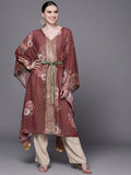 Ahalyaa Women Maroon Floral Printed Flared Sleeves Kaftan Kurta | Grocsy