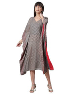 Ahalyaa Women Grey & Golden Ethnic Motifs Printed Flared Sleeves Beautiful Kaftan Kurta | Grocsy