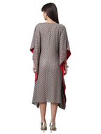 Ahalyaa Women Grey & Golden Ethnic Motifs Printed Flared Sleeves Beautiful Kaftan Kurta | Grocsy