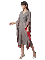 Ahalyaa Women Grey & Golden Ethnic Motifs Printed Flared Sleeves Beautiful Kaftan Kurta | Grocsy