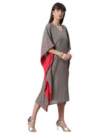 Ahalyaa Women Grey & Golden Ethnic Motifs Printed Flared Sleeves Beautiful Kaftan Kurta | Grocsy