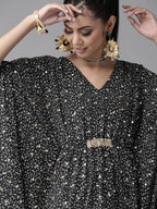 Ahalyaa Women Black & White Printed Flared Sleeves Kaftan Kurta | Grocsy