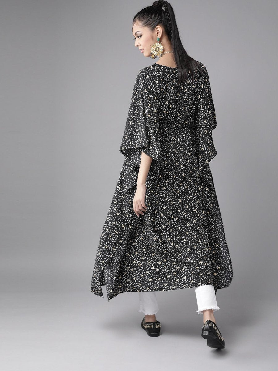 Ahalyaa Women Black & White Printed Flared Sleeves Kaftan Kurta | Grocsy