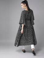 Ahalyaa Women Black & White Printed Flared Sleeves Kaftan Kurta | Grocsy