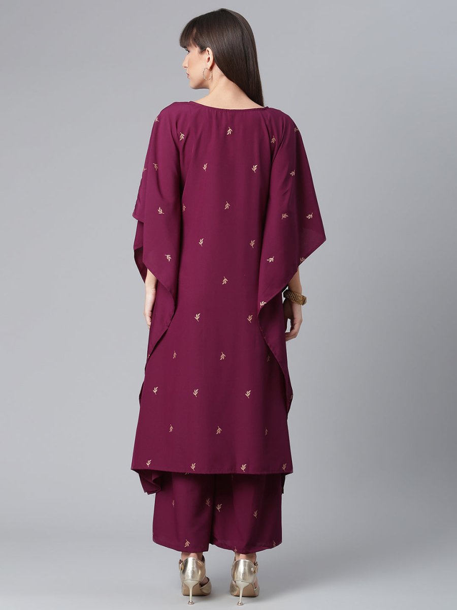 Ahalyaa Burgundy & Golden Printed Kurta with Palazzo | Grocsy