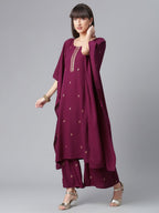 Ahalyaa Burgundy & Golden Printed Kurta with Palazzo | Grocsy