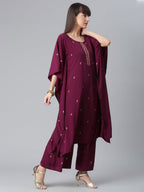 Ahalyaa Burgundy & Golden Printed Kurta with Palazzo | Grocsy