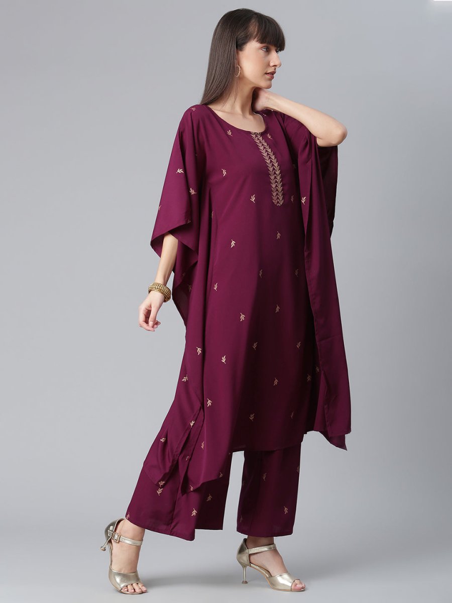 Ahalyaa Burgundy & Golden Printed Kurta with Palazzo | Grocsy