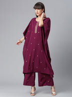 Ahalyaa Burgundy & Golden Printed Kurta with Palazzo | Grocsy