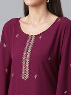 Ahalyaa Burgundy & Golden Printed Kurta with Palazzo | Grocsy