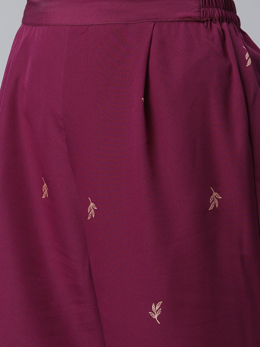 Ahalyaa Burgundy & Golden Printed Kurta with Palazzo | Grocsy