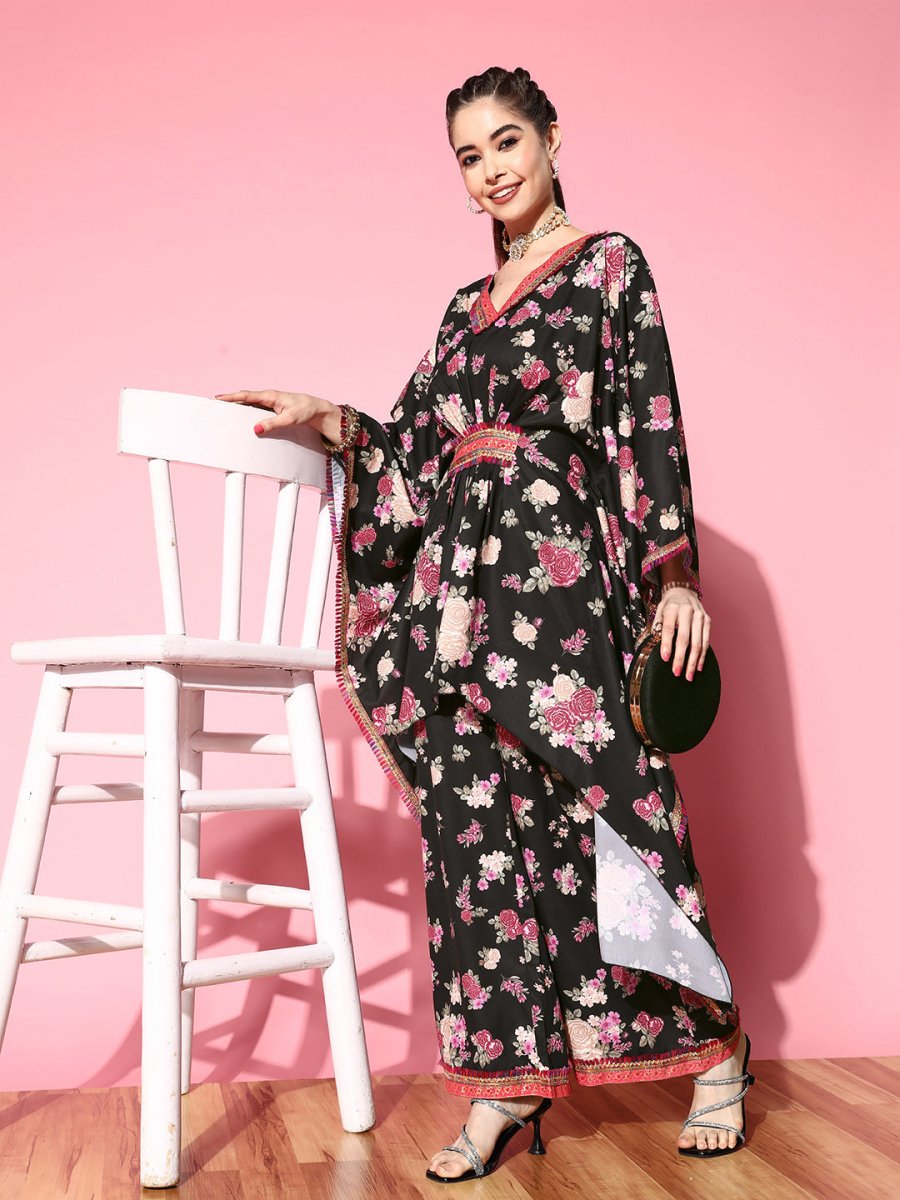 Ahalyaa Women Floral Printed Gotta Patti Kurta with Palazzos | Grocsy