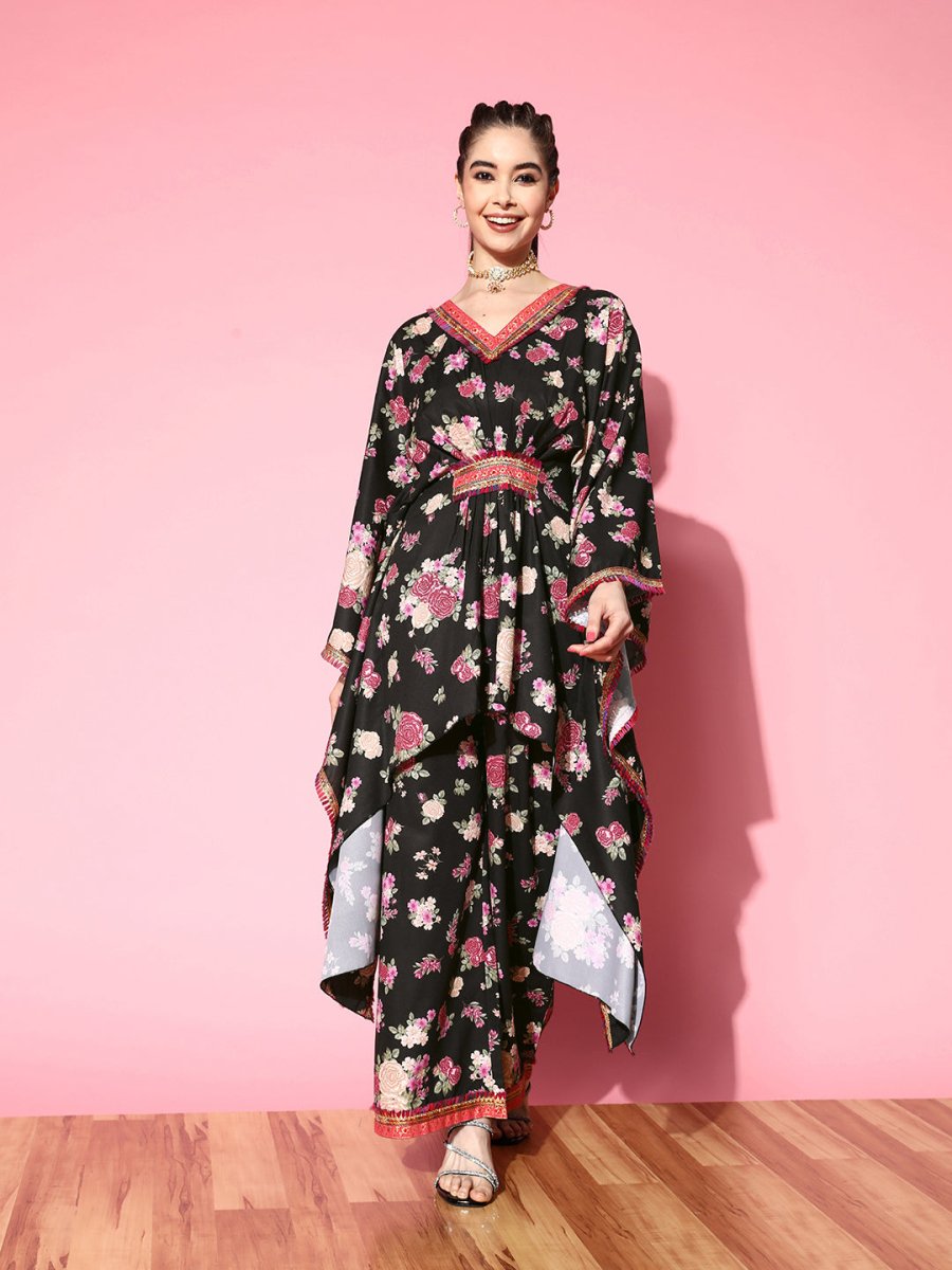 Ahalyaa Women Floral Printed Gotta Patti Kurta with Palazzos | Grocsy