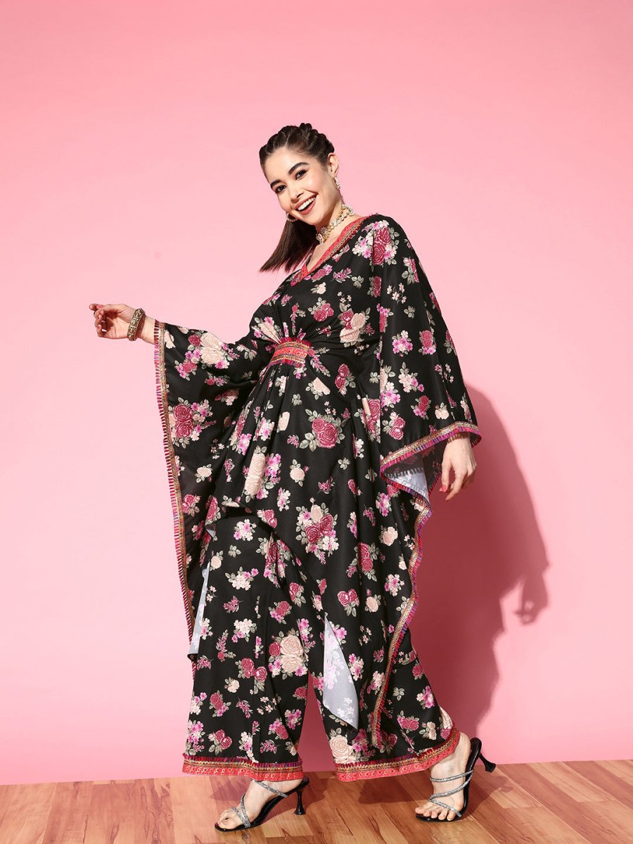 Ahalyaa Women Floral Printed Gotta Patti Kurta with Palazzos | Grocsy