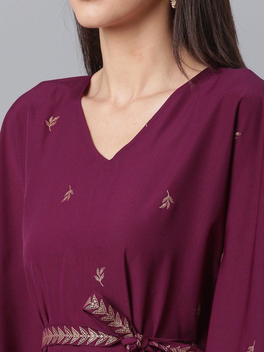 Ahalyaa Women Burgundy & Golden Printed Kurta With Trouser | Grocsy