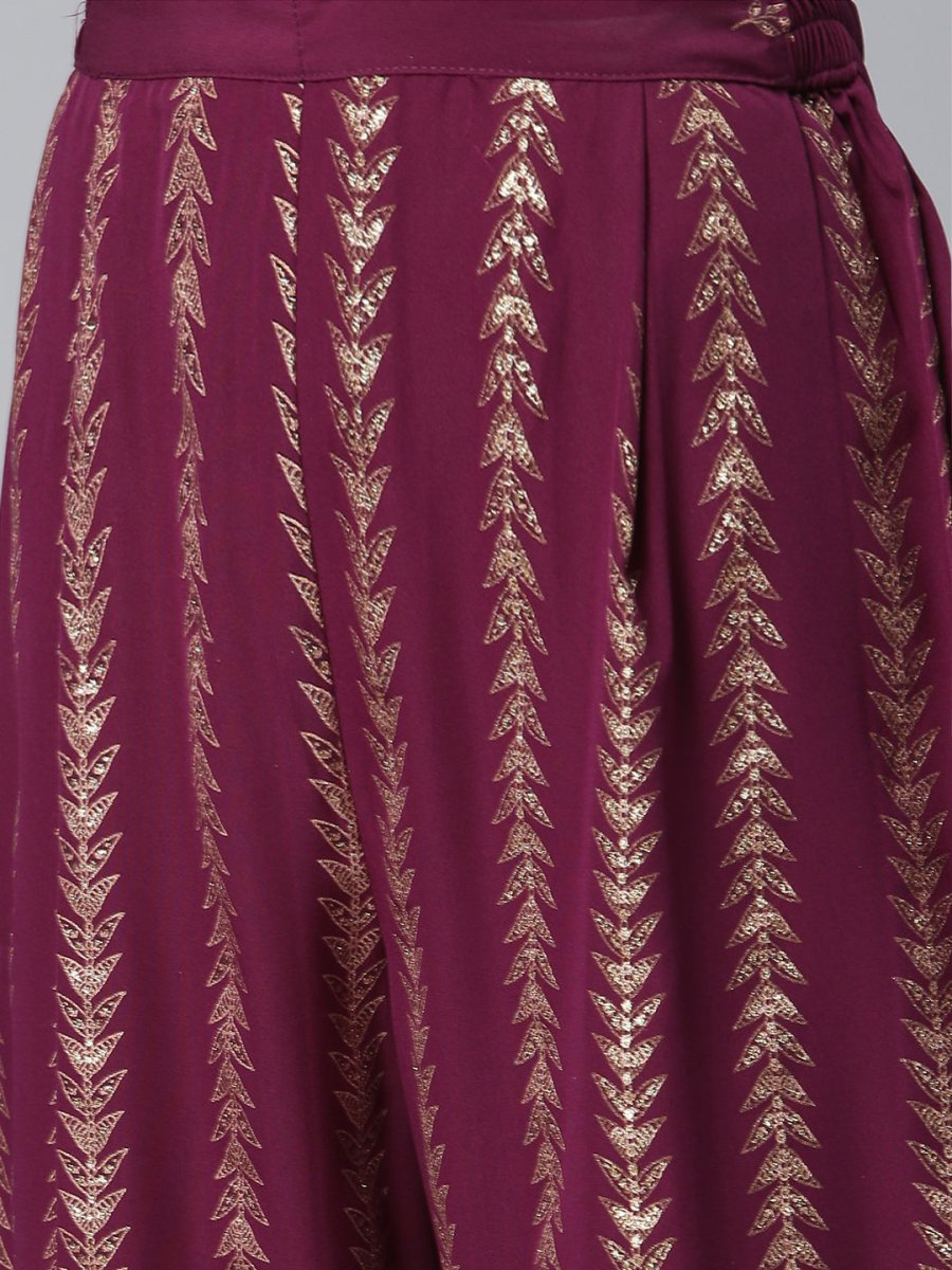 Ahalyaa Women Burgundy & Golden Printed Kurta With Trouser | Grocsy