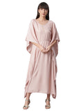 Ahalyaa Women Peach-Colored Printed Flared Sleeves Beautiful Kaftan Kurta | Grocsy