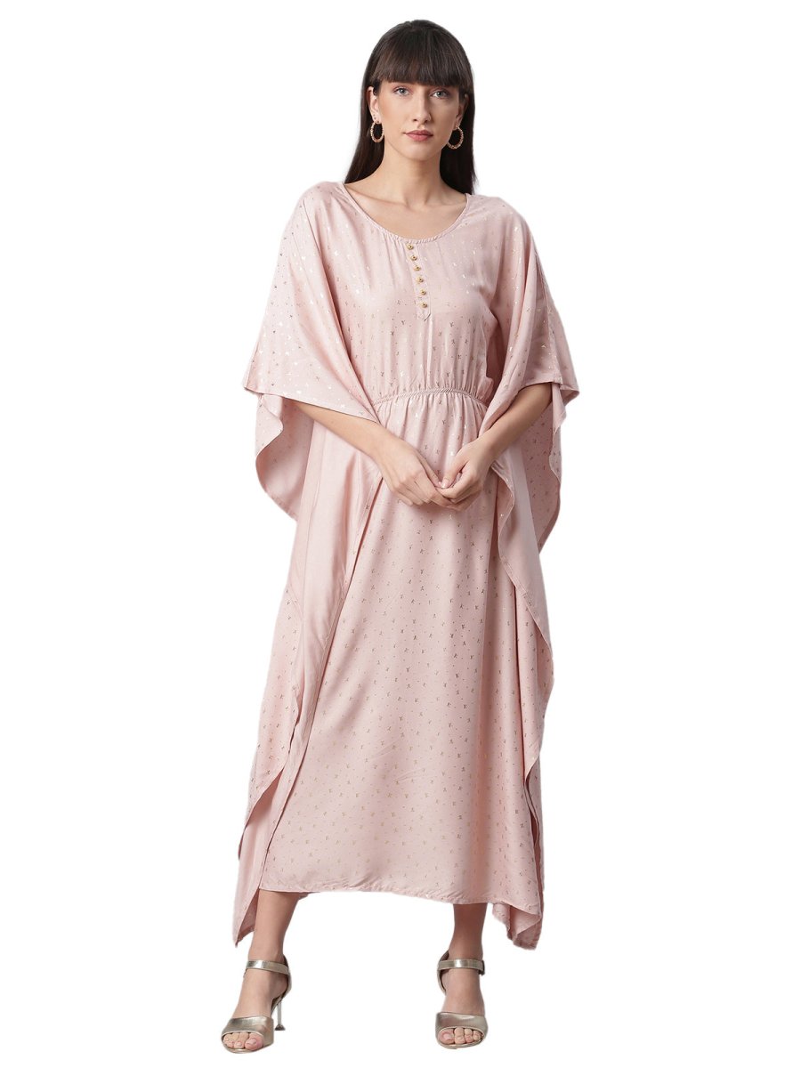 Ahalyaa Women Peach-Colored Printed Flared Sleeves Beautiful Kaftan Kurta | Grocsy