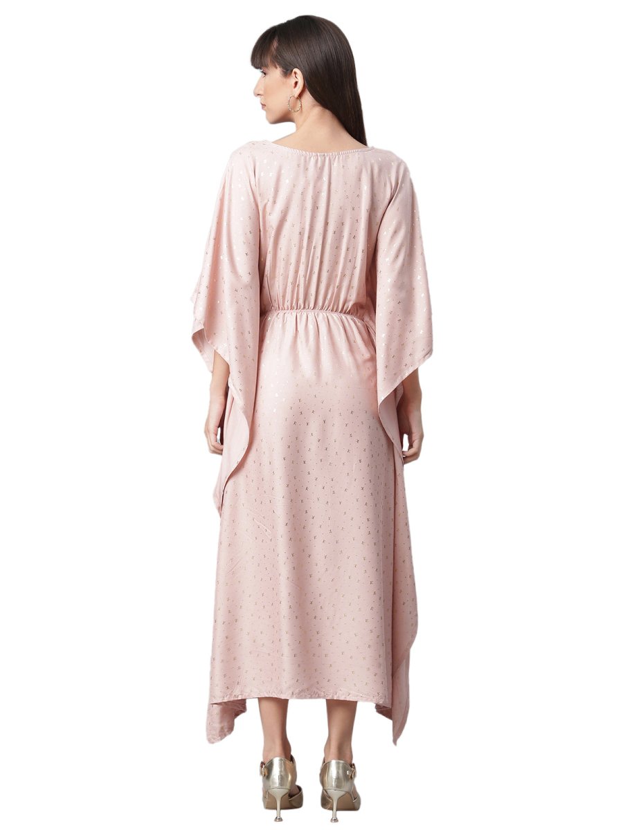 Ahalyaa Women Peach-Colored Printed Flared Sleeves Beautiful Kaftan Kurta | Grocsy