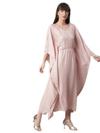 Ahalyaa Women Peach-Colored Printed Flared Sleeves Beautiful Kaftan Kurta | Grocsy