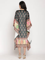 Ahalyaa Women's Dark Green Digital Print Velvet Kaftan | Grocsy