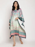 Ahalyaa Women's Sea Green Digital Print Velvet Kaftan | Grocsy