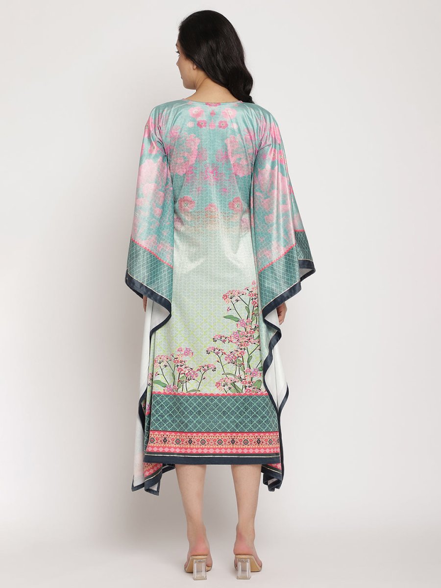 Ahalyaa Women's Sea Green Digital Print Velvet Kaftan | Grocsy