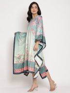 Ahalyaa Women's Sea Green Digital Print Velvet Kaftan | Grocsy