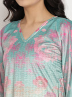 Ahalyaa Women's Sea Green Digital Print Velvet Kaftan | Grocsy