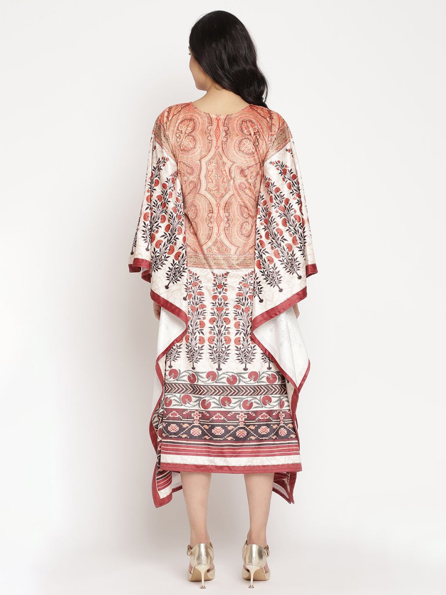 Ahalyaa Women's Beige Color Digital Print Velvet Kaftan | Grocsy