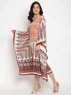 Ahalyaa Women's Beige Color Digital Print Velvet Kaftan | Grocsy