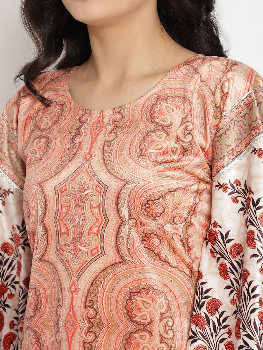 Ahalyaa Women's Beige Color Digital Print Velvet Kaftan | Grocsy