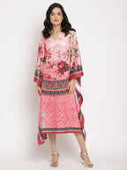 Ahalyaa Women's Pink Color Digital Print Velvet Kaftan | Grocsy