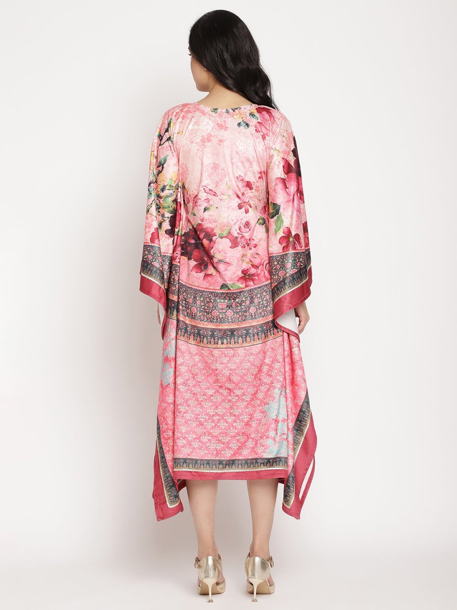 Ahalyaa Women's Pink Color Digital Print Velvet Kaftan | Grocsy