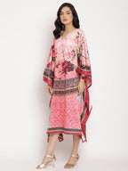 Ahalyaa Women's Pink Color Digital Print Velvet Kaftan | Grocsy