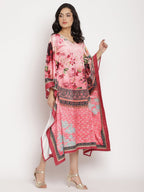 Ahalyaa Women's Pink Color Digital Print Velvet Kaftan | Grocsy