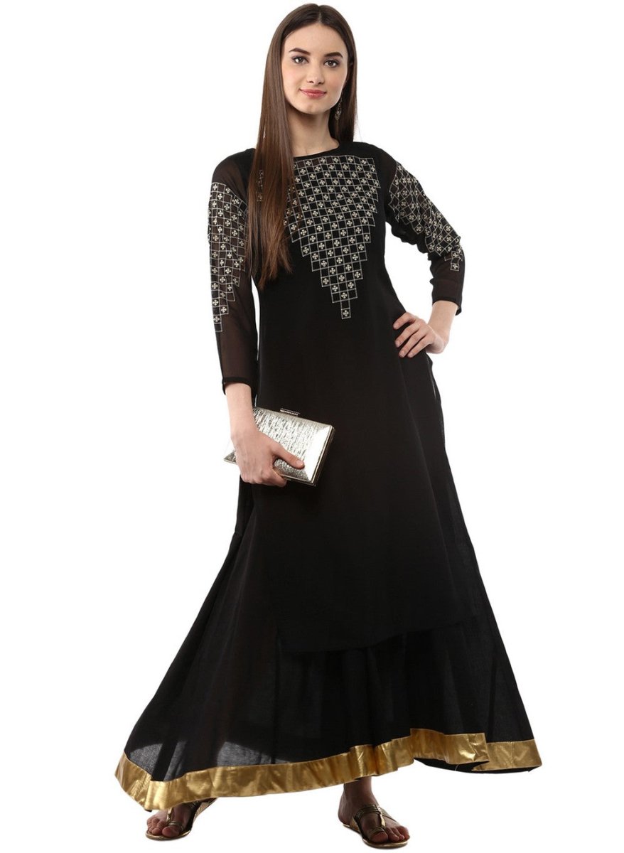 Ahalyaa Black Floor Length Double Layered Anarkali | Grocsy