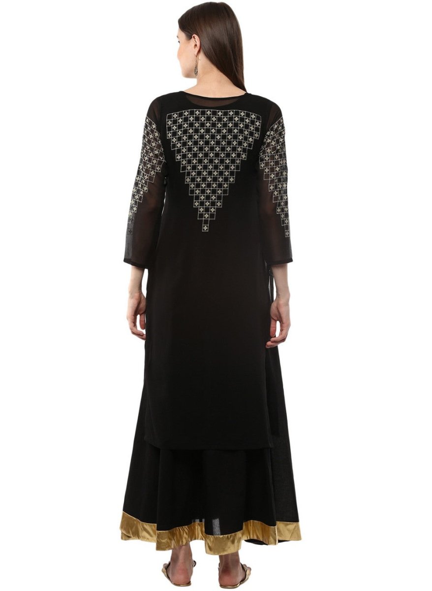 Ahalyaa Black Floor Length Double Layered Anarkali | Grocsy