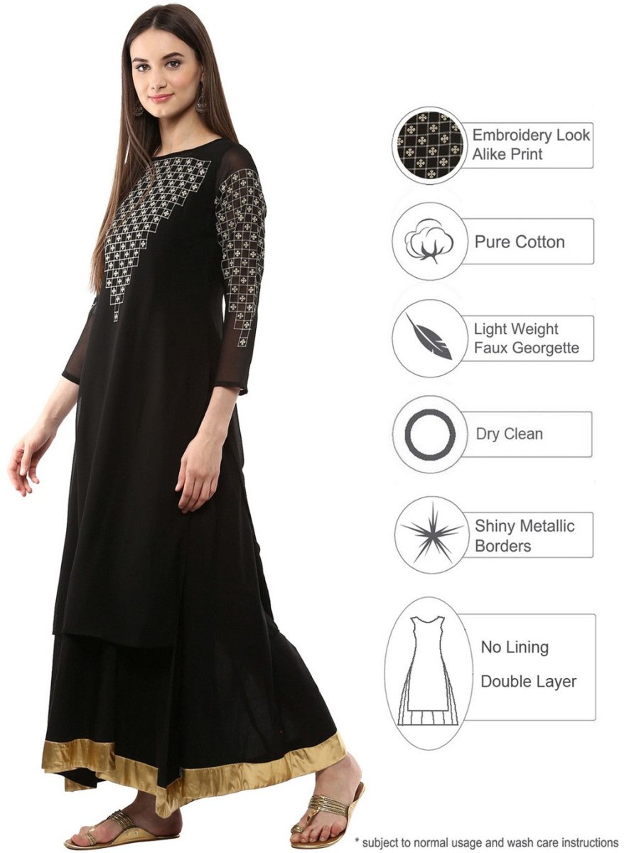 Ahalyaa Black Floor Length Double Layered Anarkali | Grocsy