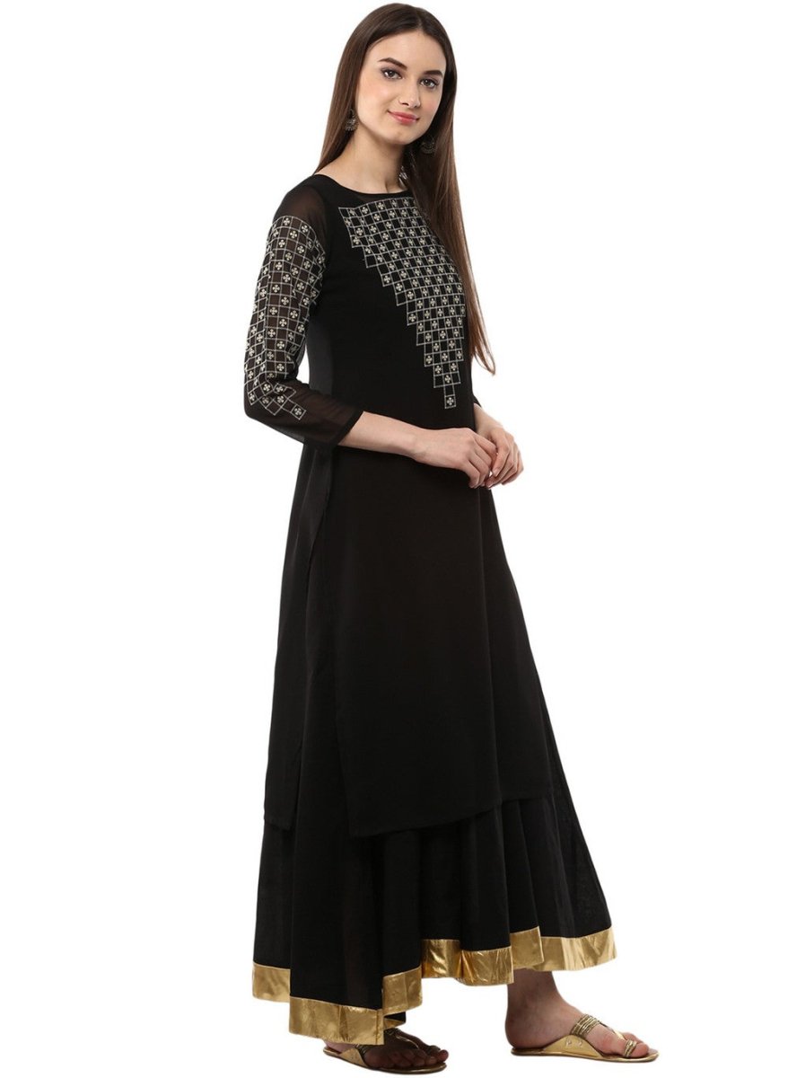 Ahalyaa Black Floor Length Double Layered Anarkali | Grocsy