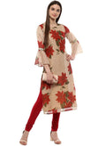 Ahalyaa Women Beige & Maroon Floral Printed Straight Kurta | Grocsy